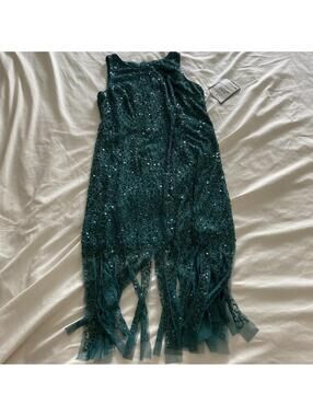 adrianna papell dress 14 Green beaded sequin Short Dress Sleeveless Flapper Hem